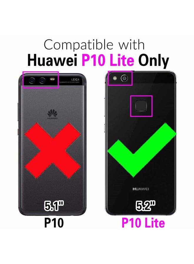 Asuwish Compatible with Huawei P10 Lite Wallet Case and Tempered Glass Screen Protector Card Holder Flip Purse Wrist Strap Stand Cell Phone Cover for Hawaii P10Lite 10P P 10 10Lite 2017 Women Men Blue - Image 2