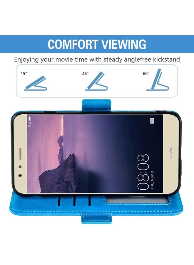 Asuwish Compatible with Huawei P10 Lite Wallet Case and Tempered Glass Screen Protector Card Holder Flip Purse Wrist Strap Stand Cell Phone Cover for Hawaii P10Lite 10P P 10 10Lite 2017 Women Men Blue - Image 4