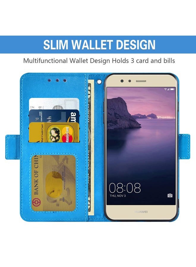 Asuwish Compatible with Huawei P10 Lite Wallet Case and Tempered Glass Screen Protector Card Holder Flip Purse Wrist Strap Stand Cell Phone Cover for Hawaii P10Lite 10P P 10 10Lite 2017 Women Men Blue - Image 3