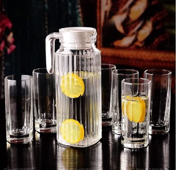 VILON Italian Premium Premium Elegant Glass Lemon Set of 7 Pcs1 Glass Jug (1300 ML) with 6 Glasses (300 ML) (Lighten) - Image 3