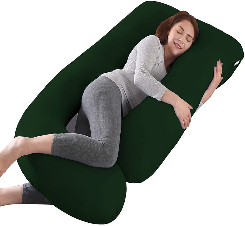 Mom's Moon Moms Moon Premium Softness Pregnancy Pillow for Pregnant Women with 100 Cotton Zipper Removable Cover Standard Pack of 1 Dark Green