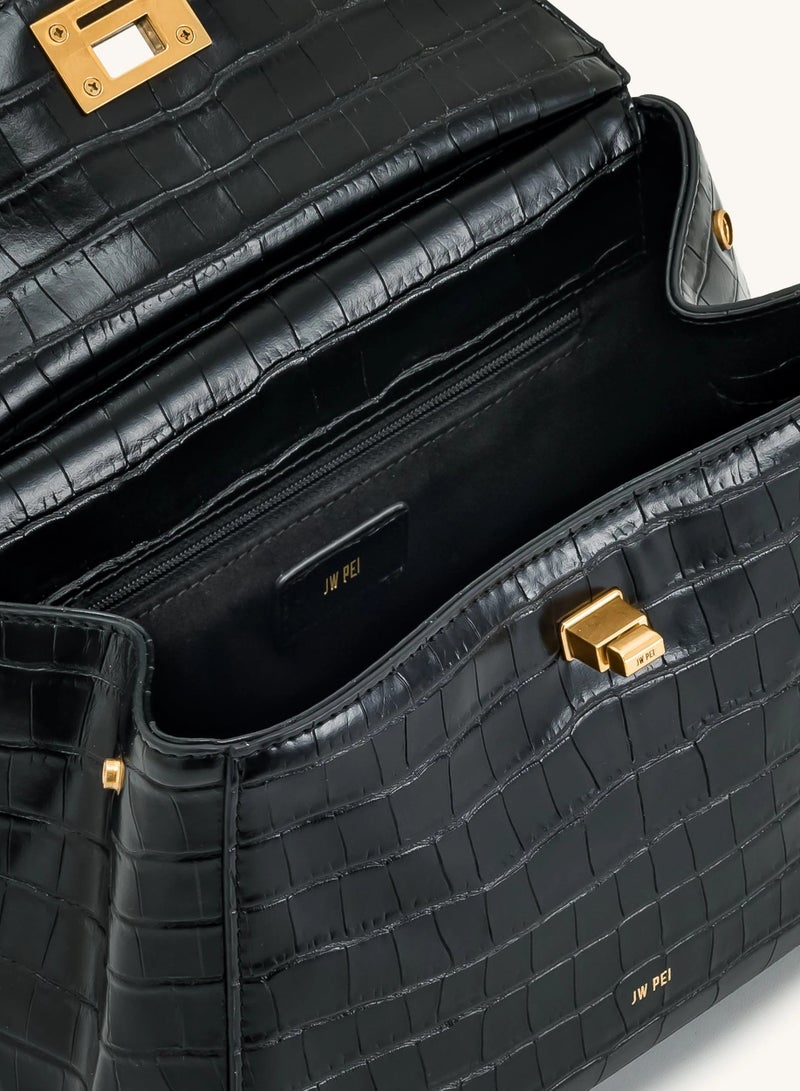 جي دبليو بي حقيبة يد كلاسيكية من Lucia - نمط جلد التمساح الأسود - Image 4