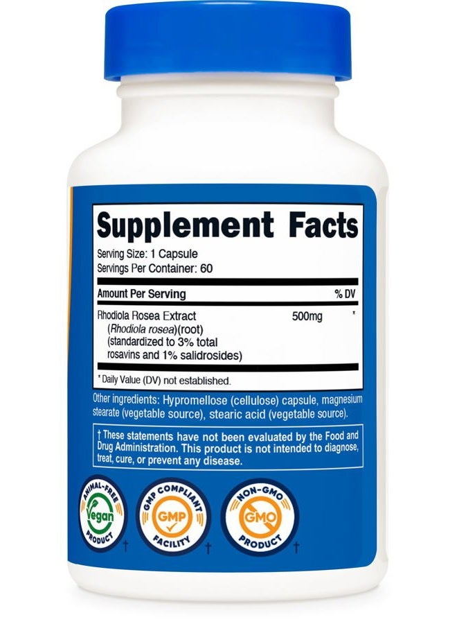 Nutricost Rhodiola Rosea 500mg, 60 Vegetarian Capsules - Gluten Free and Non-GMO Rhodiola Rosea Supplement - Image 5