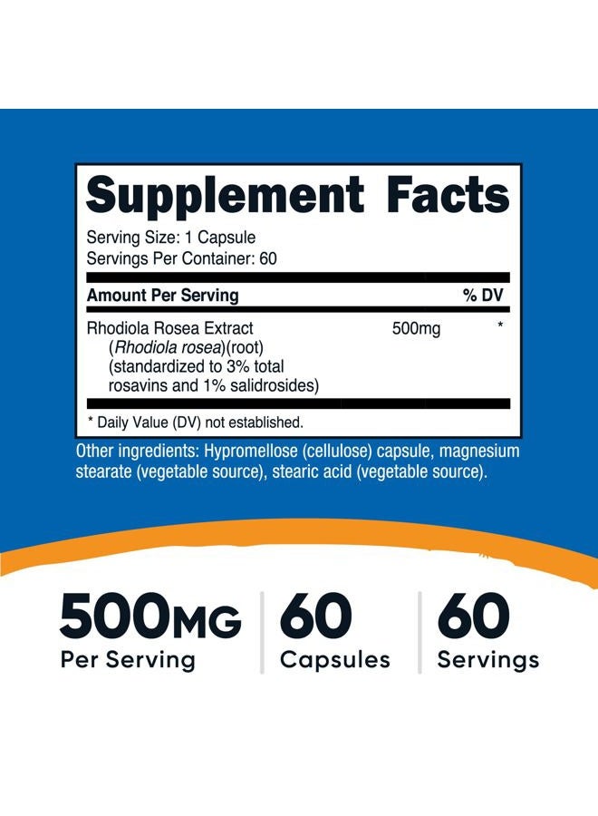 Nutricost Rhodiola Rosea 500mg, 60 Vegetarian Capsules - Gluten Free and Non-GMO Rhodiola Rosea Supplement - Image 2