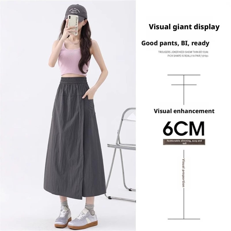 Women's High Waist Ice Silk Cargo Skirt Pants - Image 4