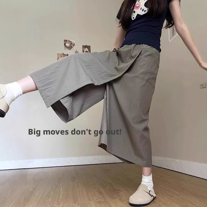 Women's High Waist Ice Silk Cargo Skirt Pants - Image 1