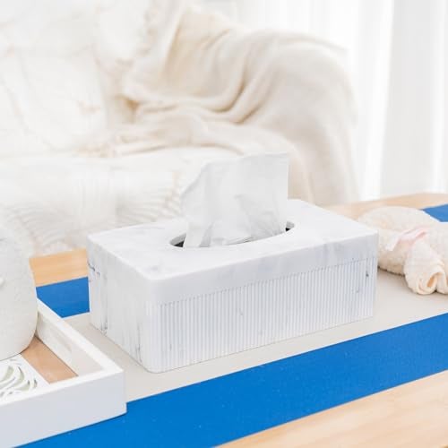 Polytree Marble Tissue Box Cover, Rectangular Napkin Facial Tissues Holder for Home Office, Hand Poured Marble Tissue Box Holder, 10 x 5.7 x 3.7 inches, White - Image 4
