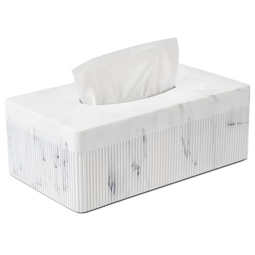 Polytree Marble Tissue Box Cover, Rectangular Napkin Facial Tissues Holder for Home Office, Hand Poured Marble Tissue Box Holder, 10 x 5.7 x 3.7 inches, White - Image 1