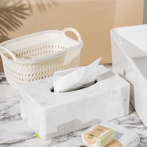 Polytree Marble Tissue Box Cover, Rectangular Napkin Facial Tissues Holder for Home Office, Hand Poured Marble Tissue Box Holder, 10 x 5.7 x 3.7 inches, White - Image 5