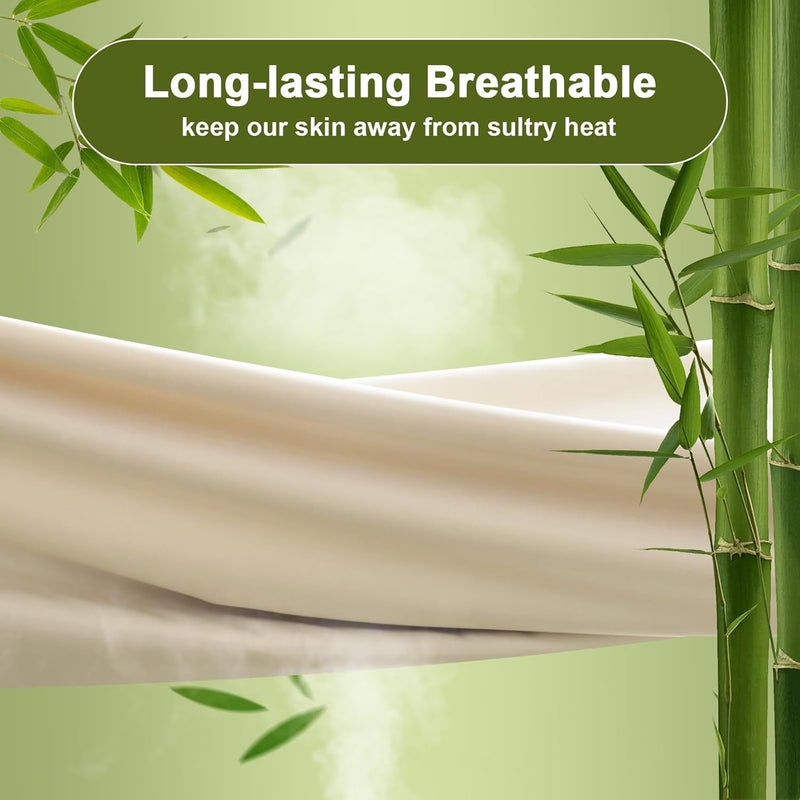 PHF طقم ملاءات بحجم كوين مكون من 6 قطع، ملاءات تبريد للنائمين في حرارة، يتضمن 1x 150 سم x 200 سم x 40 سم ملاءة مشدودة، 1x 230 سم x 260 سم ملاءة مسطحة و 4x 50 سم x 75 سم، ناعم كالحرير وفاخر، طبيعي - Image 3