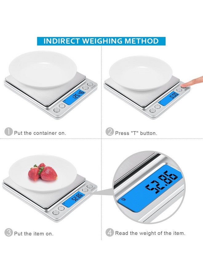امير (مُحسّن) ميزان مطبخ رقمي من أمير، ميزان مجوهرات صغير للجيب، ميزان طعام، ميزان قهوة، شاشة LCD بإضاءة خلفية، صينيتان، 6 وحدات، إيقاف تلقائي، الوزن الصافي، قطع، فولاذ مقاوم للصدأ (يتضمن بطاريات) - Image 4