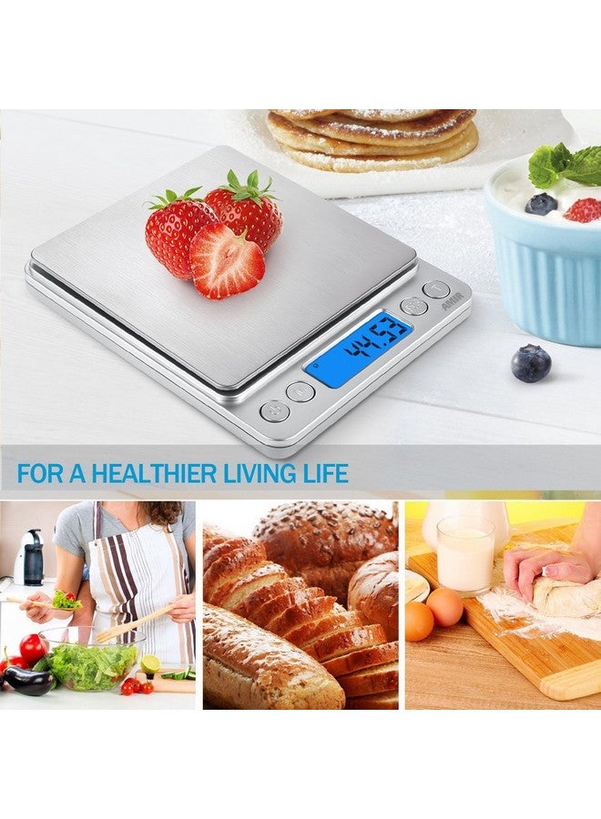 امير (مُحسّن) ميزان مطبخ رقمي من أمير، ميزان مجوهرات صغير للجيب، ميزان طعام، ميزان قهوة، شاشة LCD بإضاءة خلفية، صينيتان، 6 وحدات، إيقاف تلقائي، الوزن الصافي، قطع، فولاذ مقاوم للصدأ (يتضمن بطاريات) - Image 2