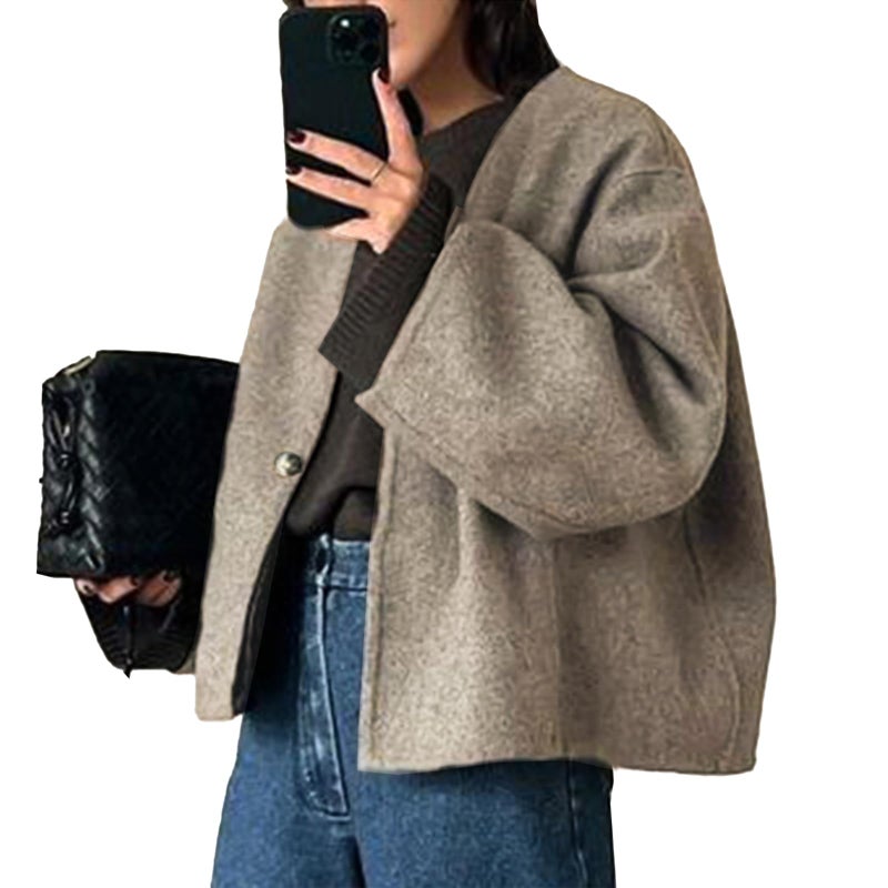 HOTIAN Women Cropped Wool Blend Coats Long Sleeve Coat Jacket Peacoat Fall Winter Outwear Overcoat(Khaki,M) - Image 1