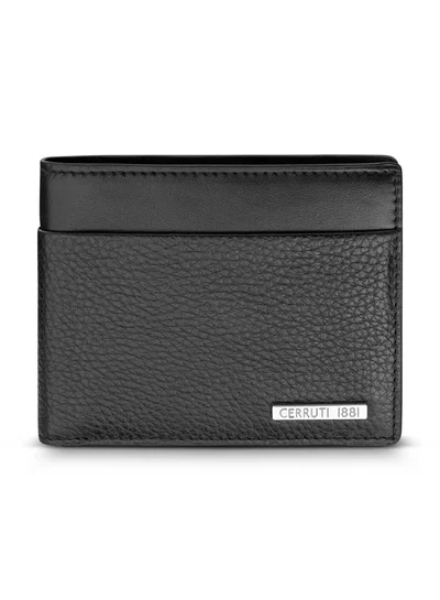 CERRUTI 1881 Cannes Black Bifold Genuine Leather Wallet For Men With 6 Card Slots 110 MM- CEPU06856M-BLK