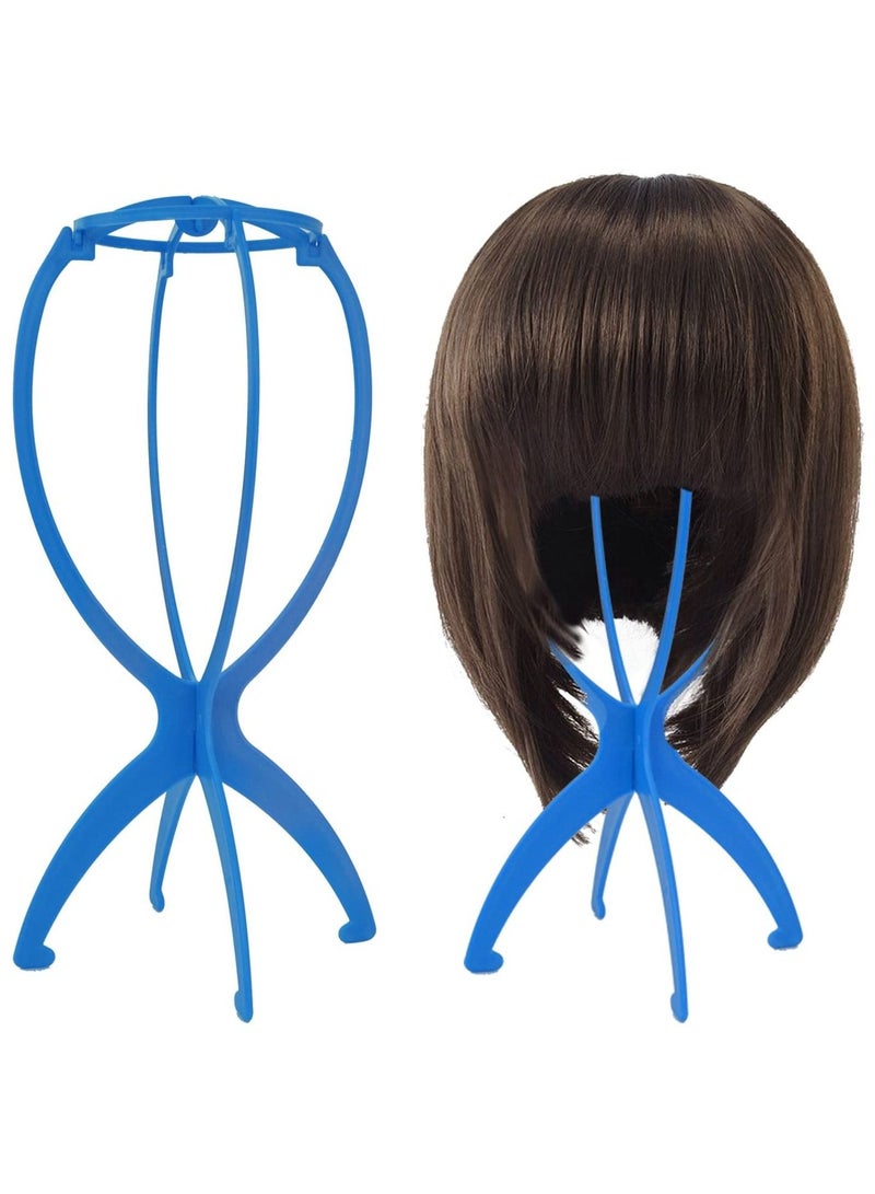 إستيل حامل شعر مستعار - Estelle 6 قطع من البلاستيك المتين القابل للطي وحامل شعر مستعار قابل للطي أداة عرض قطع شعر مستقر حامل شعر مستعار مجفف (أزرق) - Image 2