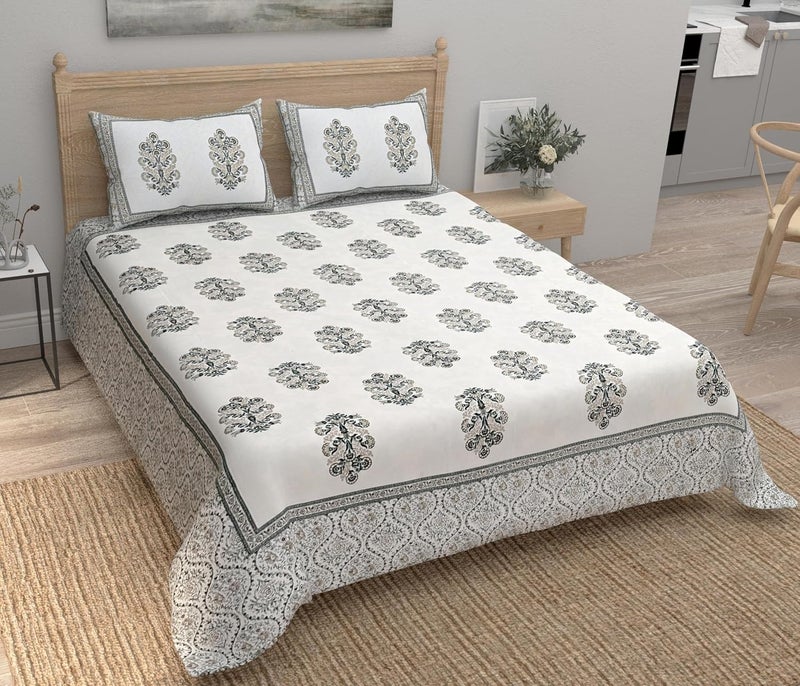 EasyGoods 240 TC Pure Cotton Bedsheet for Double Bed King Queen Size Bed Jaipuri Rajasthani Design with 2 Pillow Covers Extra Soft Wrinkle Free 90 x 103 inches Brown Monarch30 - Image 1
