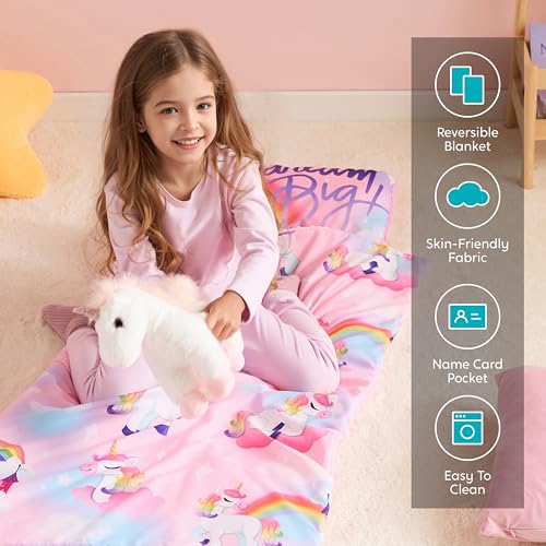 JOIEDOMI Toddler Sleeping Bag for Kids 55''x30'' Nap Mat with Removable Pillow and Minky Blanket for Toddler Ages 3-7 Roll Up Kids Sleeping Bag for Boys Girls Kindergarten Daycare Sleepover Unicorn - Image 5