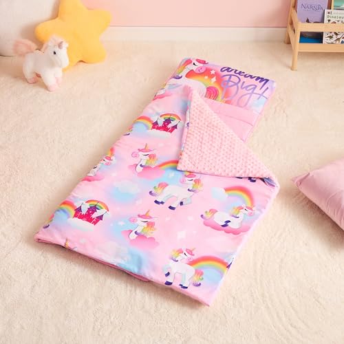 JOIEDOMI Toddler Sleeping Bag for Kids 55''x30'' Nap Mat with Removable Pillow and Minky Blanket for Toddler Ages 3-7 Roll Up Kids Sleeping Bag for Boys Girls Kindergarten Daycare Sleepover Unicorn - Image 2