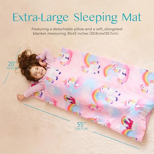 JOIEDOMI Toddler Sleeping Bag for Kids 55''x30'' Nap Mat with Removable Pillow and Minky Blanket for Toddler Ages 3-7 Roll Up Kids Sleeping Bag for Boys Girls Kindergarten Daycare Sleepover Unicorn - Image 3