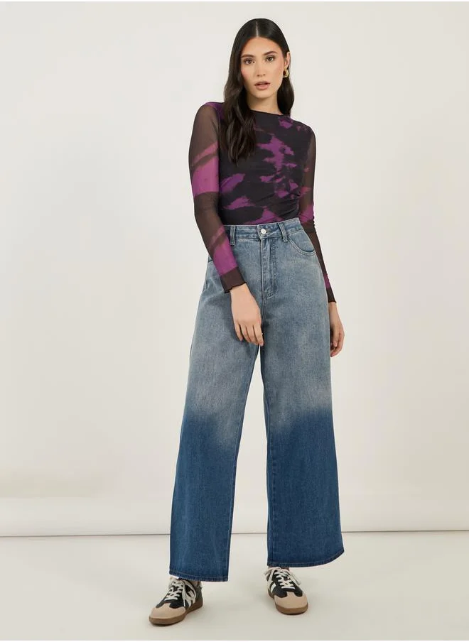 Styli Mid Rise Ombre Wide Leg Jeans