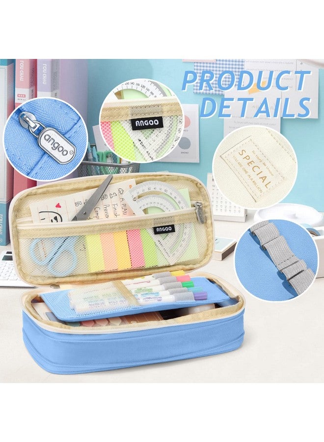 KPX Big Capacity Pencil Pen Case Bag With Zipper Office College School Storage Large Capacity Bag Pouch Holder Box Organizer Colorful (Light Blue) - Image 3