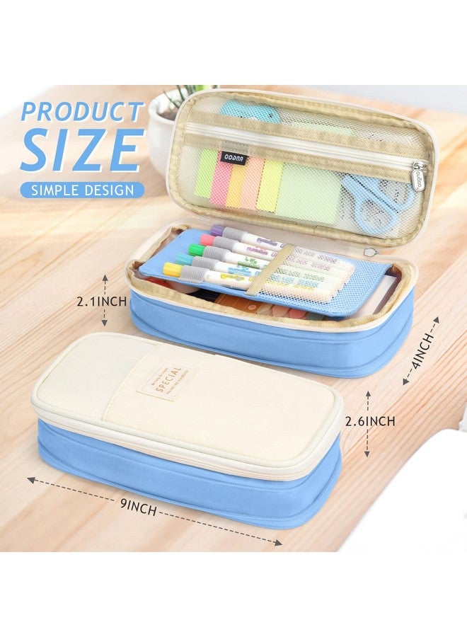 KPX Big Capacity Pencil Pen Case Bag With Zipper Office College School Storage Large Capacity Bag Pouch Holder Box Organizer Colorful (Light Blue) - Image 2