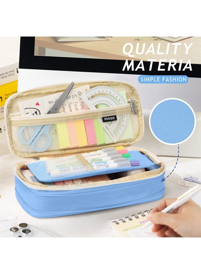 KPX Big Capacity Pencil Pen Case Bag With Zipper Office College School Storage Large Capacity Bag Pouch Holder Box Organizer Colorful (Light Blue) - Image 5