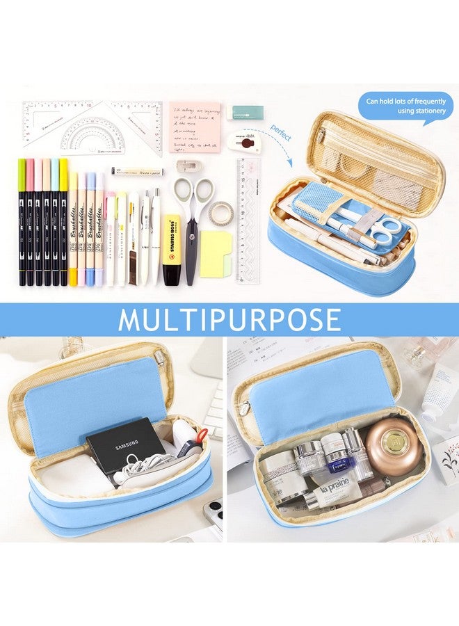 KPX Big Capacity Pencil Pen Case Bag With Zipper Office College School Storage Large Capacity Bag Pouch Holder Box Organizer Colorful (Light Blue) - Image 4