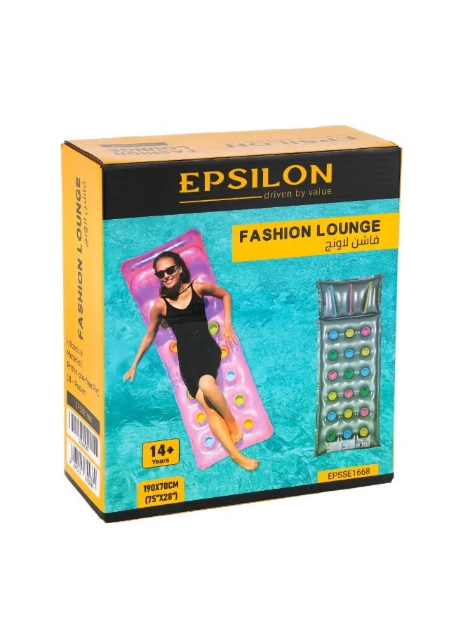 إبسلون إبسيلون فاشن لاونج- 190x70 سم (75x28 بوصة)، طافية آمنة للمسبح، مناسبة لمن هم فوق 14 سنة / قابلة للنفخ، خالية من مادة PVC، مثالية للشاطئ والمسبح واللعب المائي / EPSSE1668، متعددة الألوان - Image 1