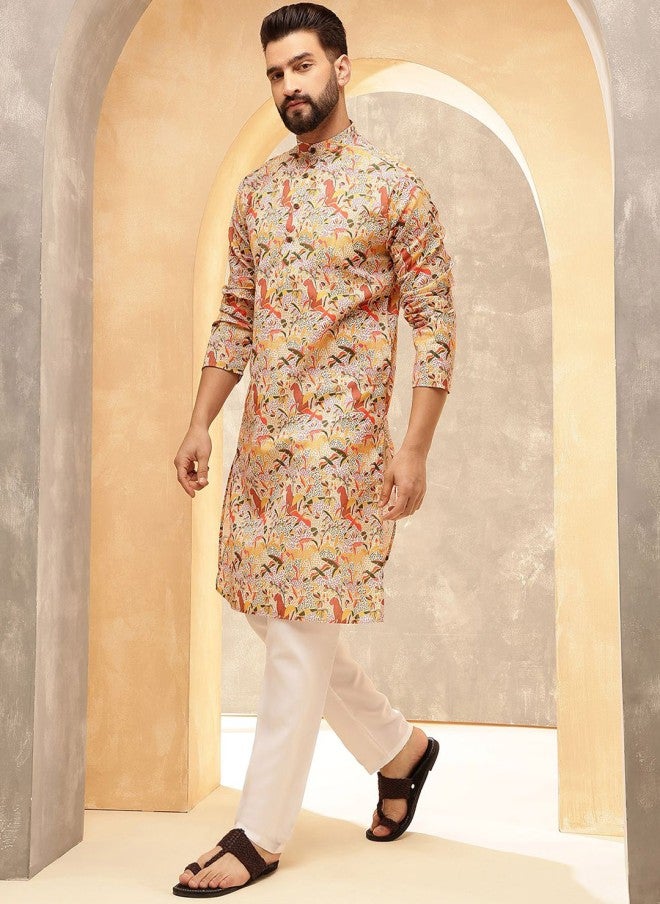 Sojanya قميص كورتا بقلنسوة مطبوعة بنقوش عرقية للرجال - Image 3