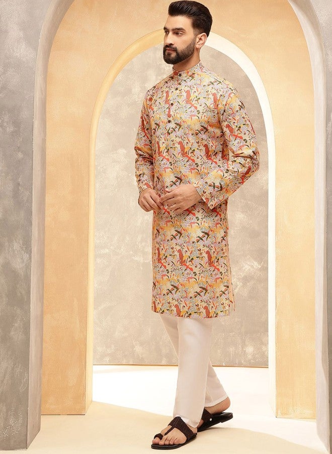 Sojanya قميص كورتا بقلنسوة مطبوعة بنقوش عرقية للرجال - Image 1