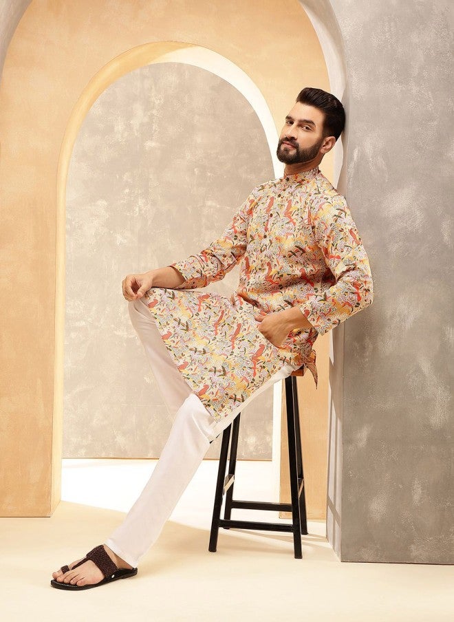 Sojanya قميص كورتا بقلنسوة مطبوعة بنقوش عرقية للرجال - Image 5