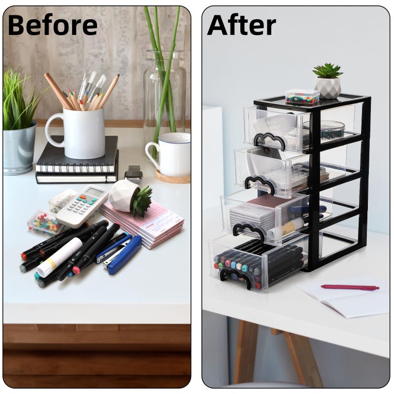 Cididu Desktop Organizer with 4 Drawers, Clear Plastic Storage Drawer Unit, Small Desk Organizer Storage Box, Durable Storage Bin Container Case for Countertop Stationery Pens Makeup Office Supplies - Image 5