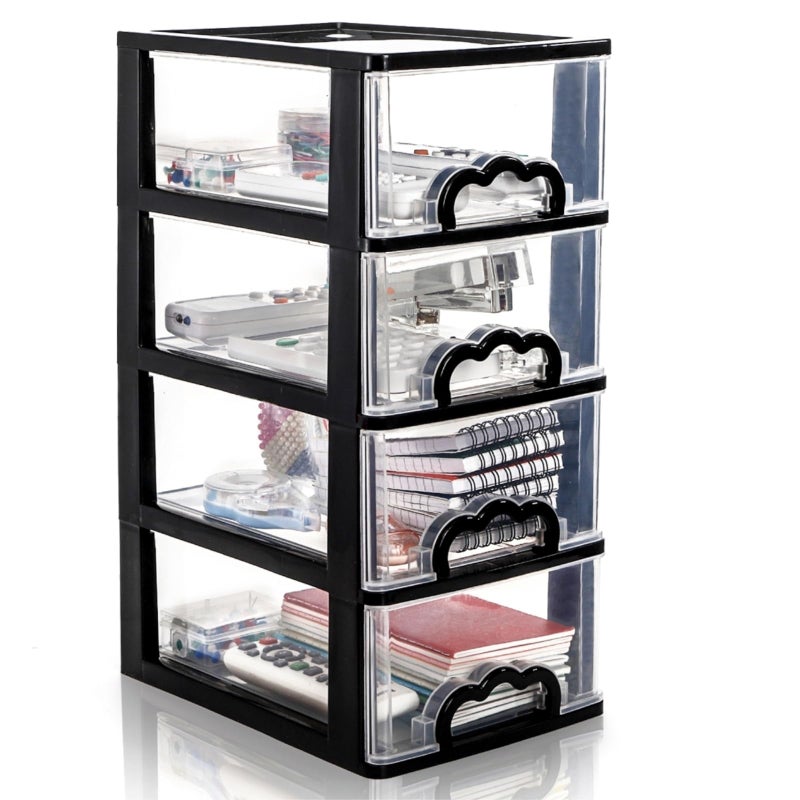 Cididu Desktop Organizer with 4 Drawers, Clear Plastic Storage Drawer Unit, Small Desk Organizer Storage Box, Durable Storage Bin Container Case for Countertop Stationery Pens Makeup Office Supplies - Image 1