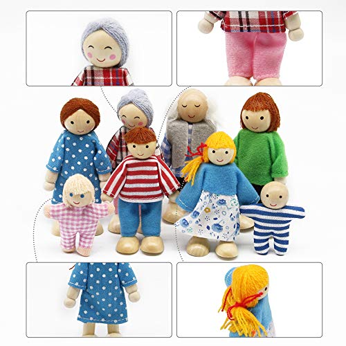 PUCKWAY Lovely Family Dollhouse Dolls Set of 8 Wooden Figures, Kids Girls Happy Playset Characters Accessories for Children Pretend Gift - Image 3