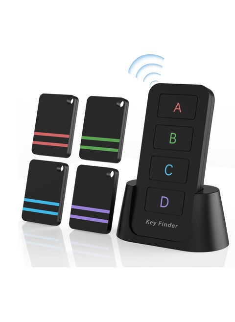 Remote Control Finder, Pack of 5 Lost Key Finders That Make Noise, 120 Ft Range 80dB RF Key Locator, 1 RF Transmitter & 4 Receivers, Tracker Tags for Car Keys, Phones, Wallet, TV Remote Control