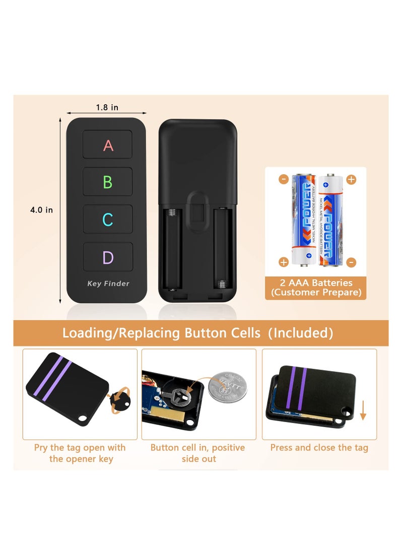 Remote Control Finder, Pack of 5 Lost Key Finders That Make Noise, 120 Ft Range 80dB RF Key Locator, 1 RF Transmitter & 4 Receivers, Tracker Tags for Car Keys, Phones, Wallet, TV Remote Control