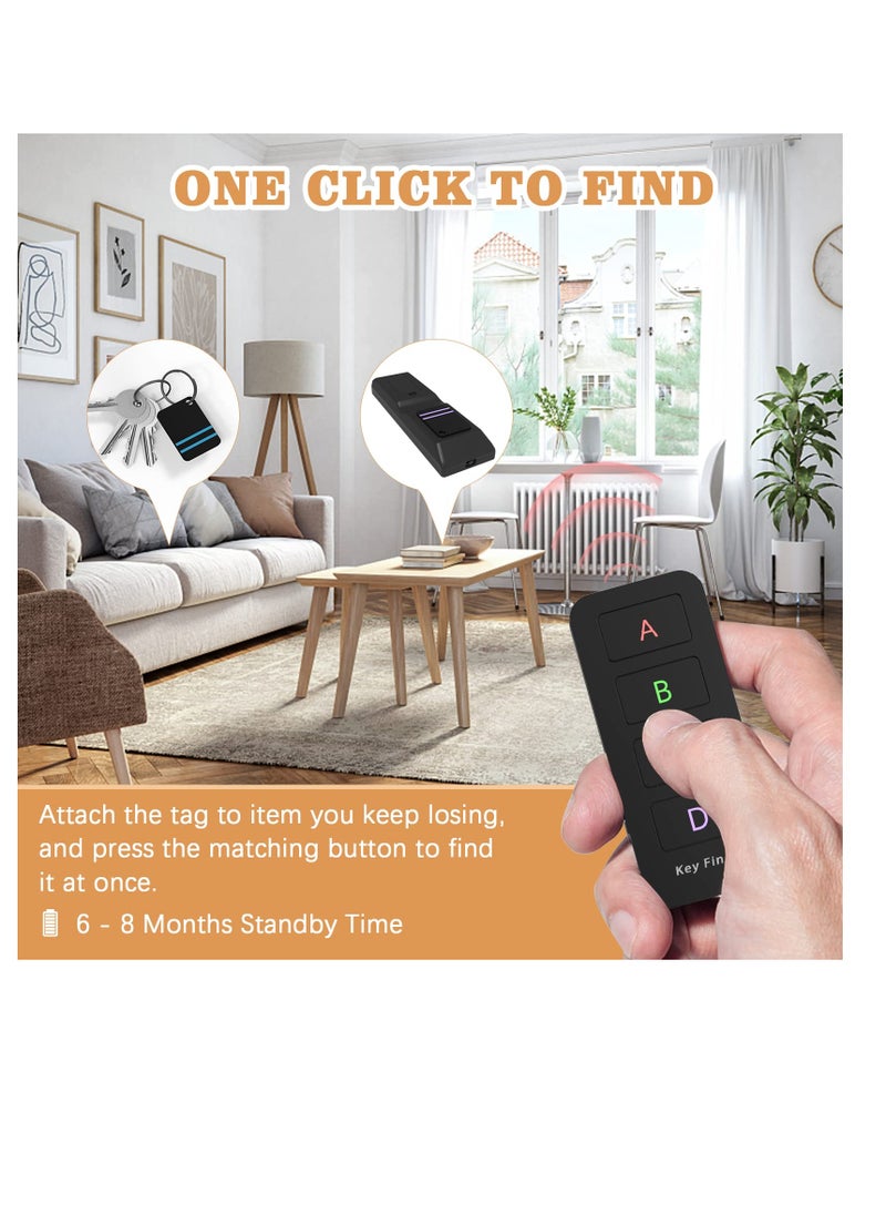 Remote Control Finder, Pack of 5 Lost Key Finders That Make Noise, 120 Ft Range 80dB RF Key Locator, 1 RF Transmitter & 4 Receivers, Tracker Tags for Car Keys, Phones, Wallet, TV Remote Control