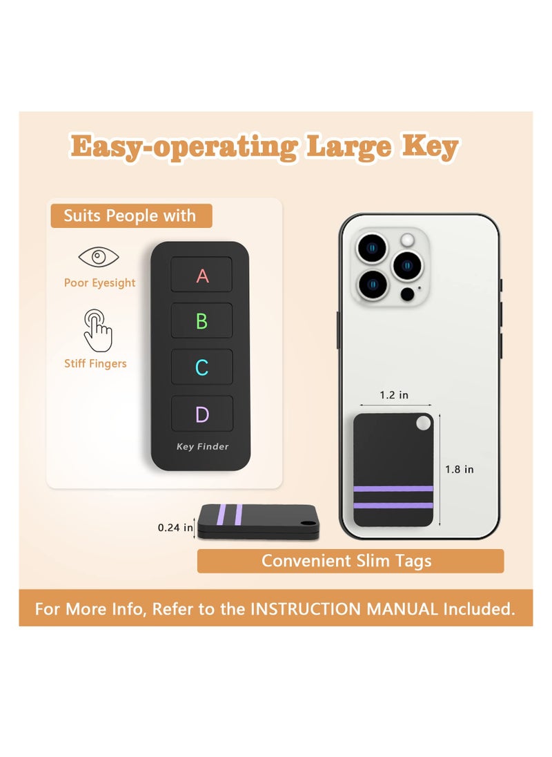 Remote Control Finder, Pack of 5 Lost Key Finders That Make Noise, 120 Ft Range 80dB RF Key Locator, 1 RF Transmitter & 4 Receivers, Tracker Tags for Car Keys, Phones, Wallet, TV Remote Control