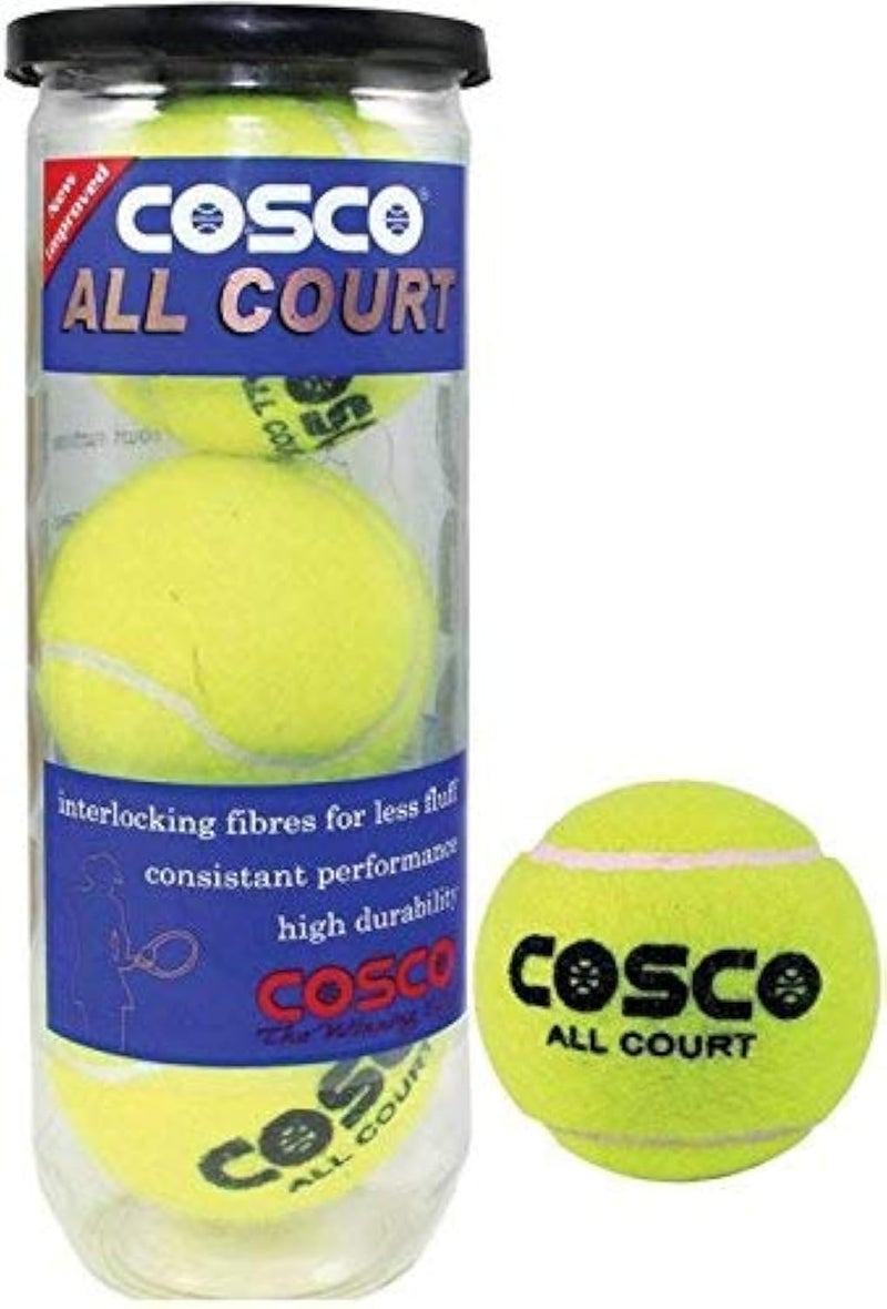 COSCO كرة تنس جلدية لجميع الملاعب، عبوة من 3، أصفر فاتح - Image 1