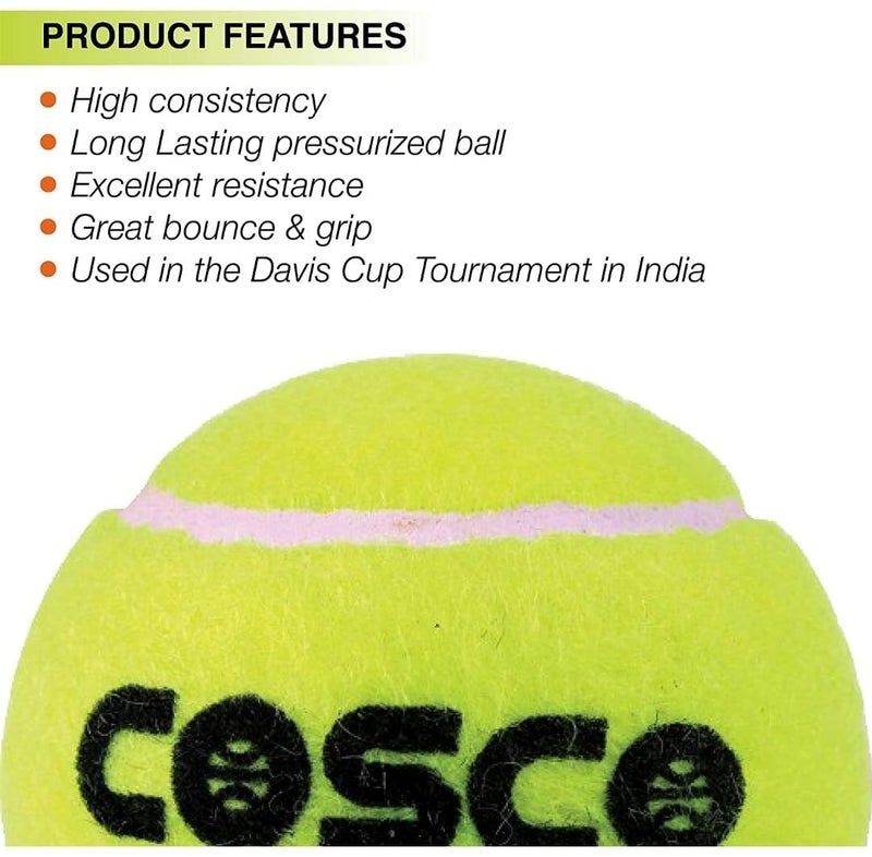 COSCO كرة تنس جلدية لجميع الملاعب، عبوة من 3، أصفر فاتح - Image 4