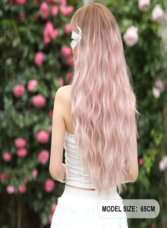 AIKO PRO Long Ombre Pink Curly Wigs for Women 26 inch Long Wavy Wigs with Bangs, Upgraded Protein Fiber Hair Replacement Wig Cosplay Costume Halloween Party Wig, Ombre Pink - Image 5