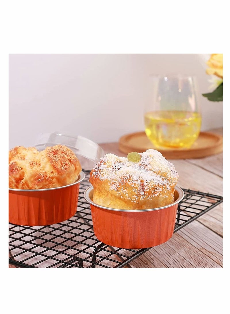 KASTWAVE Cheesecake Container 50 Pcs 5 Oz Aluminum Foil Baking Cups Muffin Liners Disposable Foil Ramekins Dessert Containers Cupcake Baking Cups with Lids Aluminum Foil Cupcake Holders - Image 5