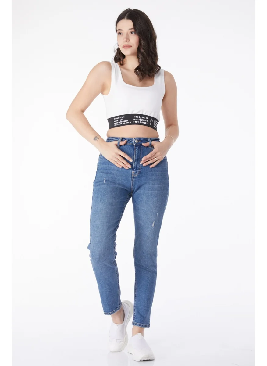 Tofisa Plain Mid Women Blue Laser Jeans - 50002