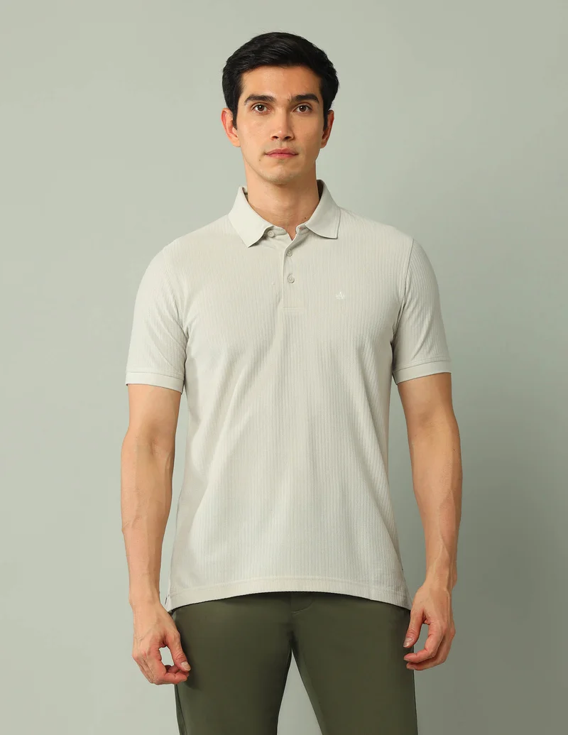 Arrow Grey Textured Pure Cotton Polo Shirt for Men | Best Price UAE