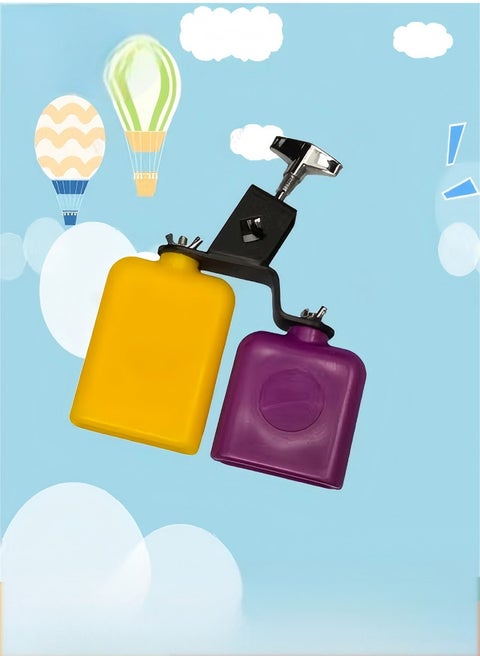Bicolor Cowbell for Drum Set High and Low Tones Double Mounted Bell Kit Percussion Instruments Medium Size,Purple-Yellow
