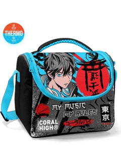 CORAL HIGH Kids Black Blue Anime Patterned Thermo Lunch Box 11876  - Image 3