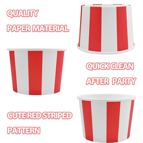EaciTown 50 Pcs Red White Striped Ice Cream Cups Disposable Paper Snack Bowls 9oz Circus Carnival Paper Dessert Containers For Hot Or Cold Soup Yogurt Christmas Food Containers - Image 2