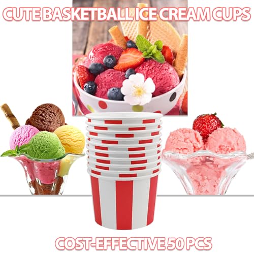 EaciTown 50 Pcs Red White Striped Ice Cream Cups Disposable Paper Snack Bowls 9oz Circus Carnival Paper Dessert Containers For Hot Or Cold Soup Yogurt Christmas Food Containers - Image 3