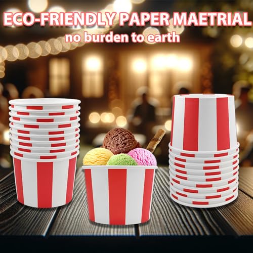 EaciTown 50 Pcs Red White Striped Ice Cream Cups Disposable Paper Snack Bowls 9oz Circus Carnival Paper Dessert Containers For Hot Or Cold Soup Yogurt Christmas Food Containers - Image 5